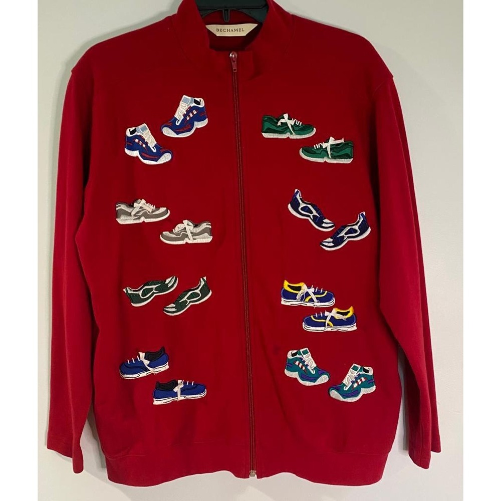 Vintage Bechamel Womens Small Red Embroidered Sneaker Cotton Full Zip Jacket